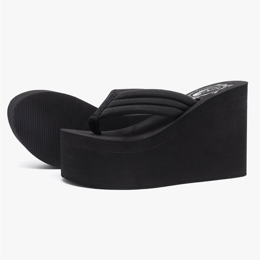 NEW Always Pretty BLACK Wedge Platform Flip Flop Thong Sandals Sz 6
